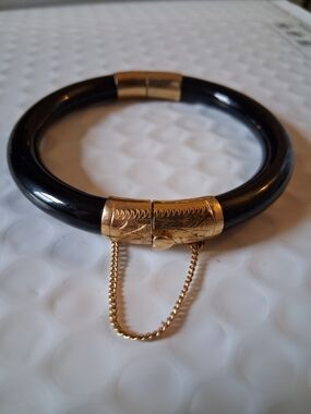 Antique Black and Gold Hinged Bangle Bracelet NOT TESTED